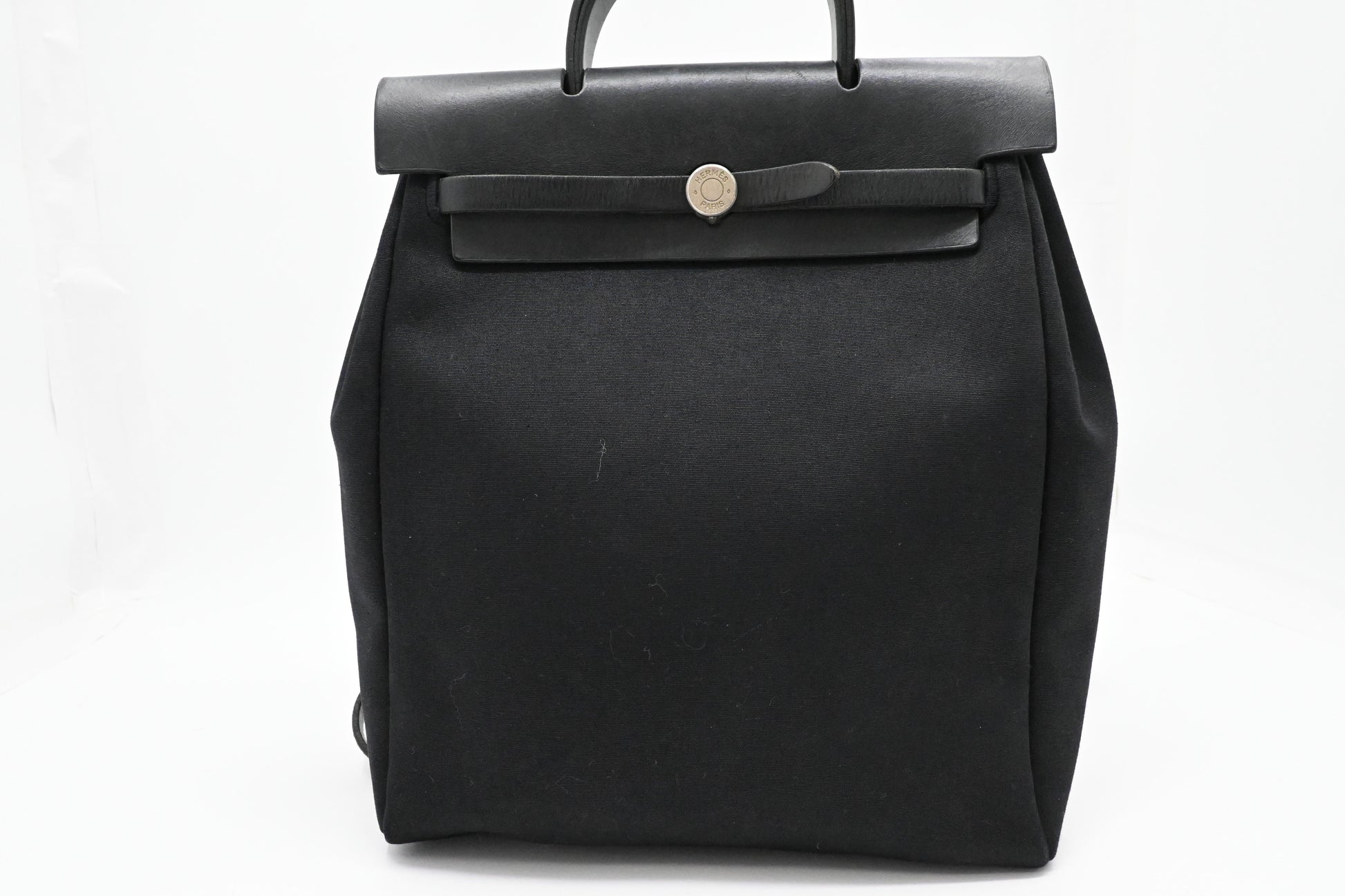 Hermes Toile Herbag A Dos PM Backpack in Black Canvas