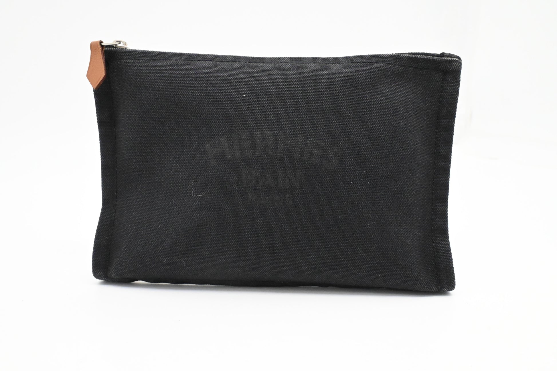 Hermes Bain Small Flat Yachting Pouch in Black Canvas