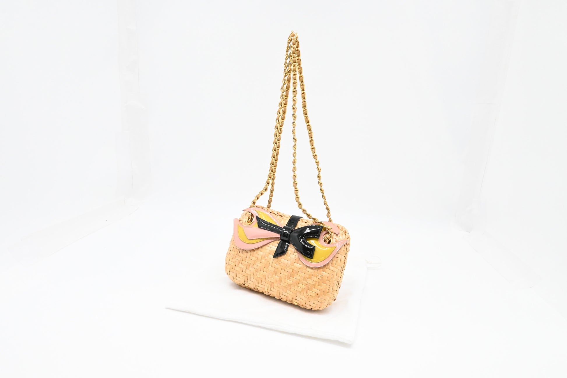 Prada Shoulder Bag in Wicker and Patent Leather