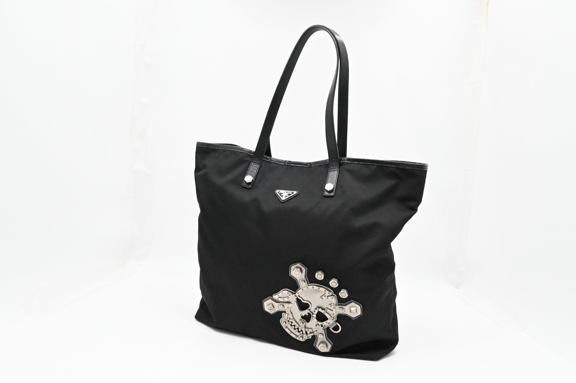 Prada Skull Tote in Black Canvas