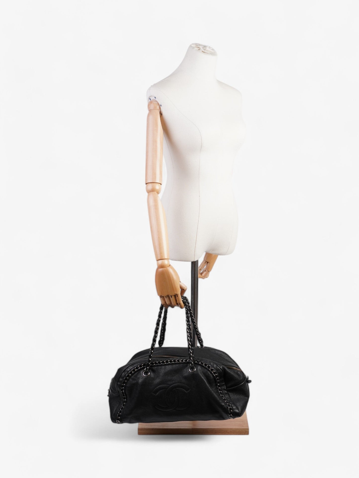 Chanel Luxe Ligne Bowling Bag Black Goatskin Leather Large