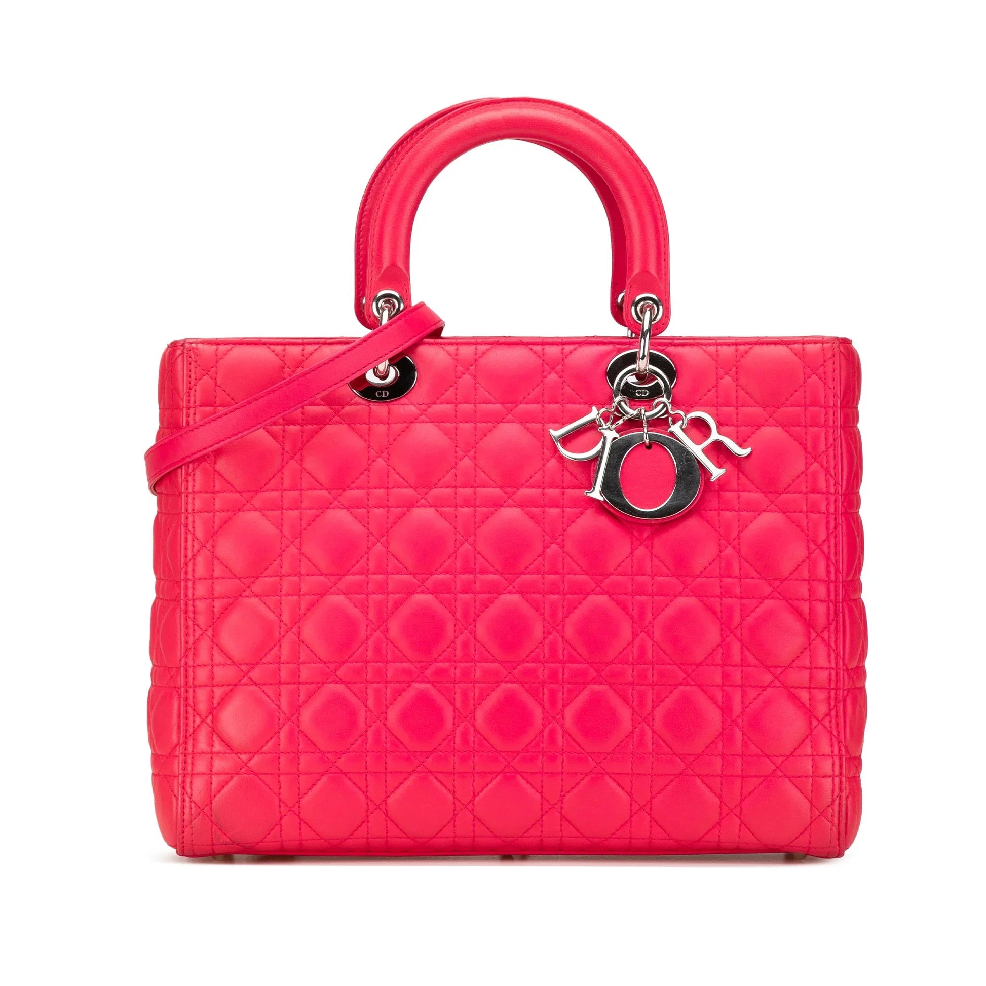 Pink Dior Large Lambskin Cannage Lady Dior Satchel