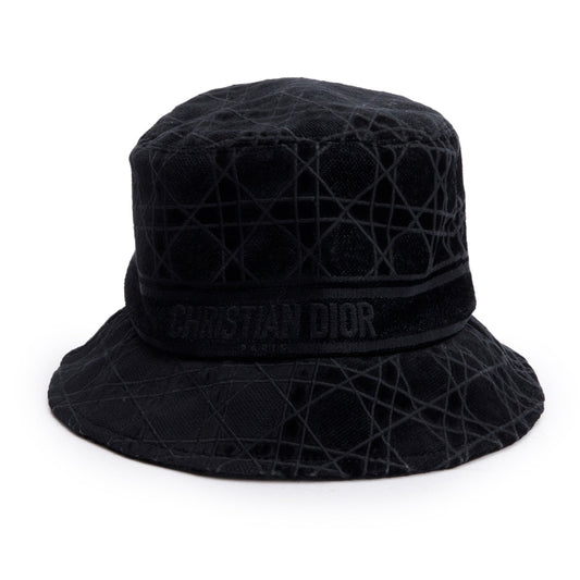 Christian Dior Black Velvet Cannage Bucket Hat, Size 58