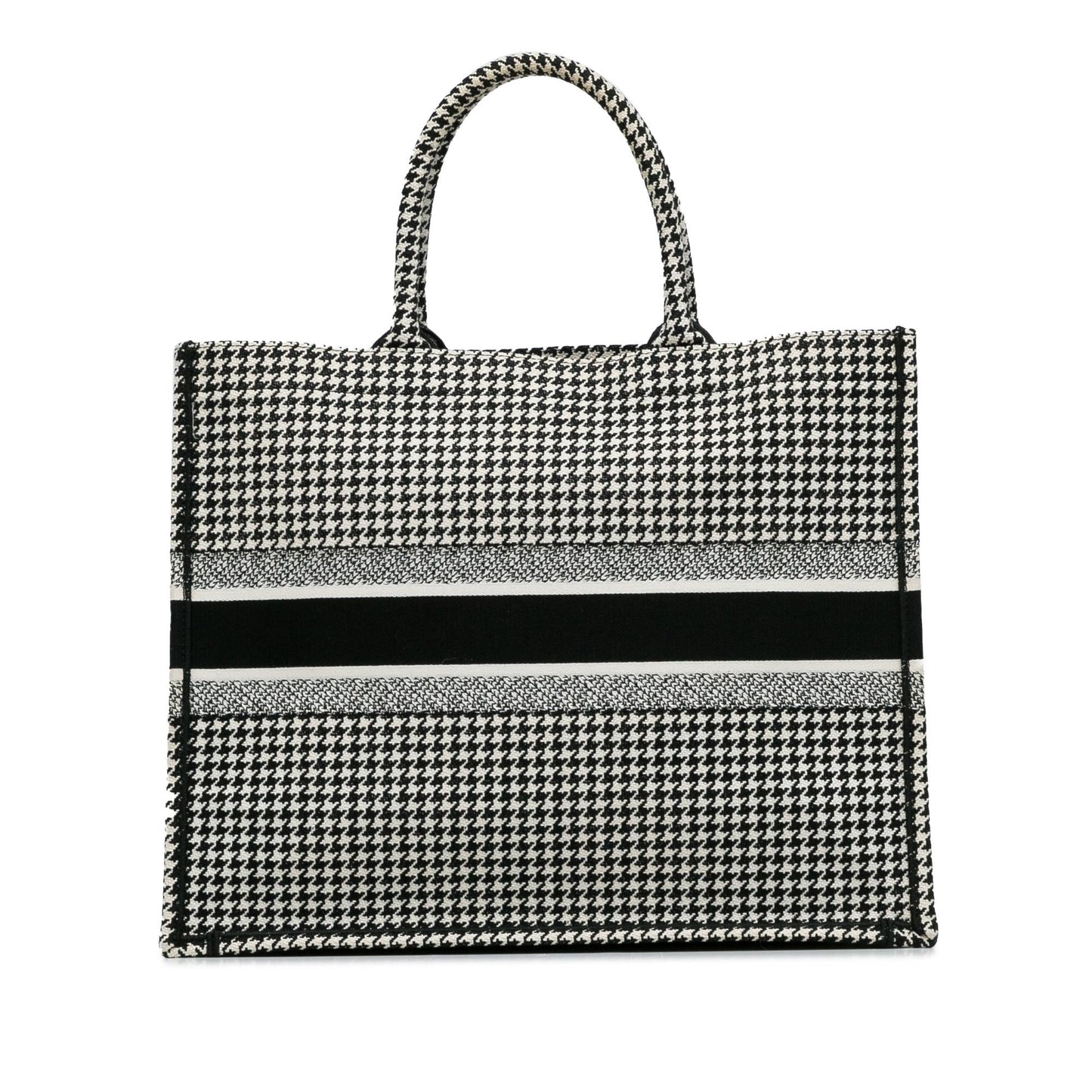 Dior Large Canvas Houndstooth Embroidered Book Tote