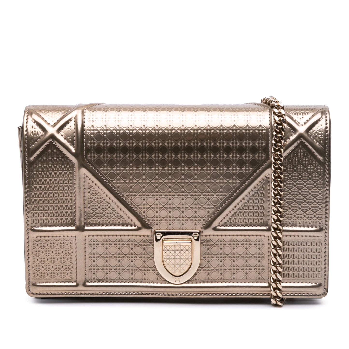 Dior Metallic Patent Microcannage Diorama Wallet on Chain