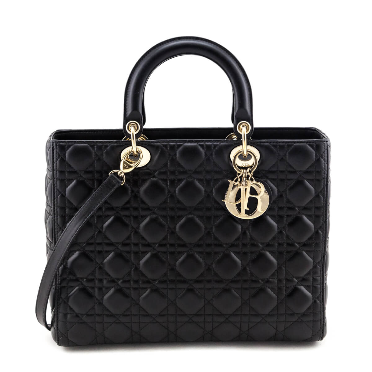 Dior Black Lambskin Cannage Large Lady Dior Bag