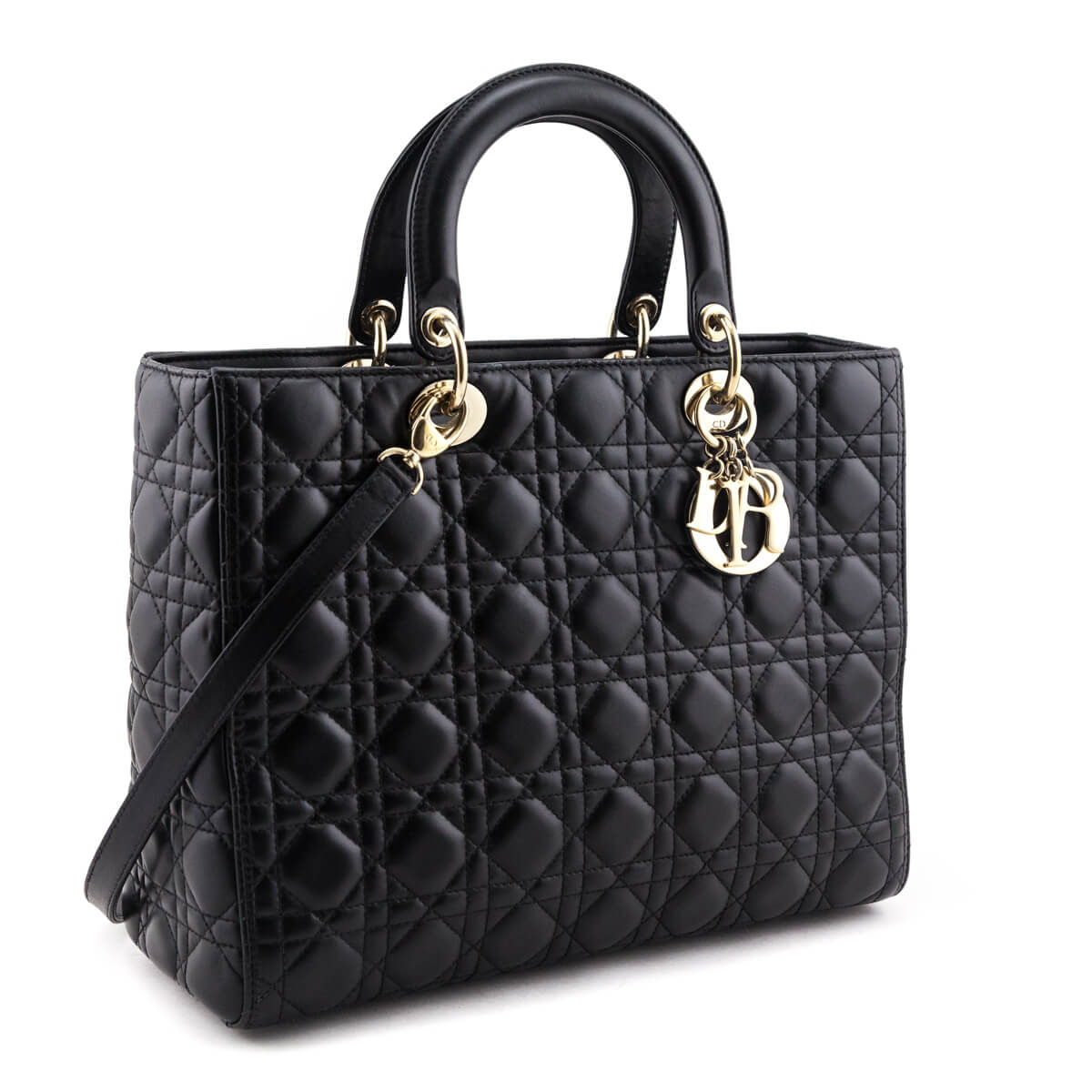 Dior Black Lambskin Cannage Large Lady Dior Bag
