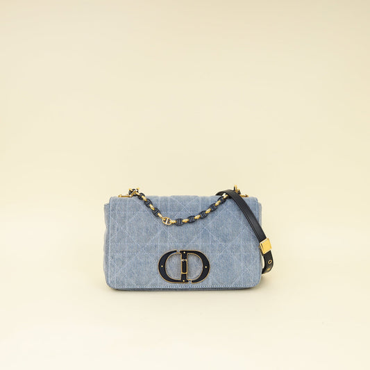 Christian Dior Blue Denim Macrocannage Medium Caro Bag