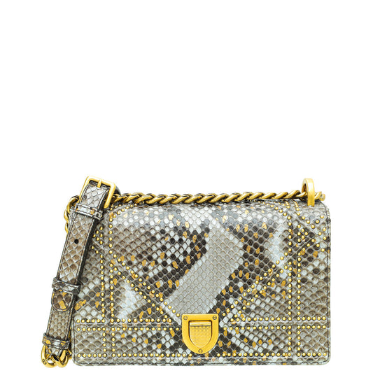 Christian Dior Grey Python Diorama Studs Small Bag