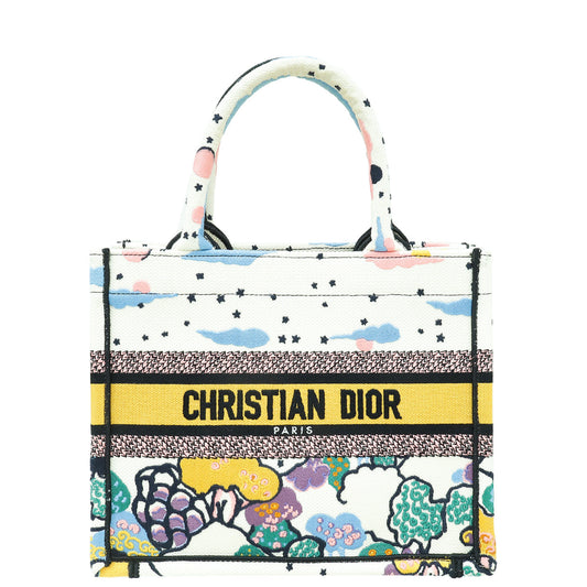 Christian Dior White Multicolor "Latte Ciel de Rêve Embroidery" Motif Book Tote Small Bag
