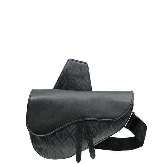 Christian Dior Black CD Diamond Print Saddle Crossbody Bag