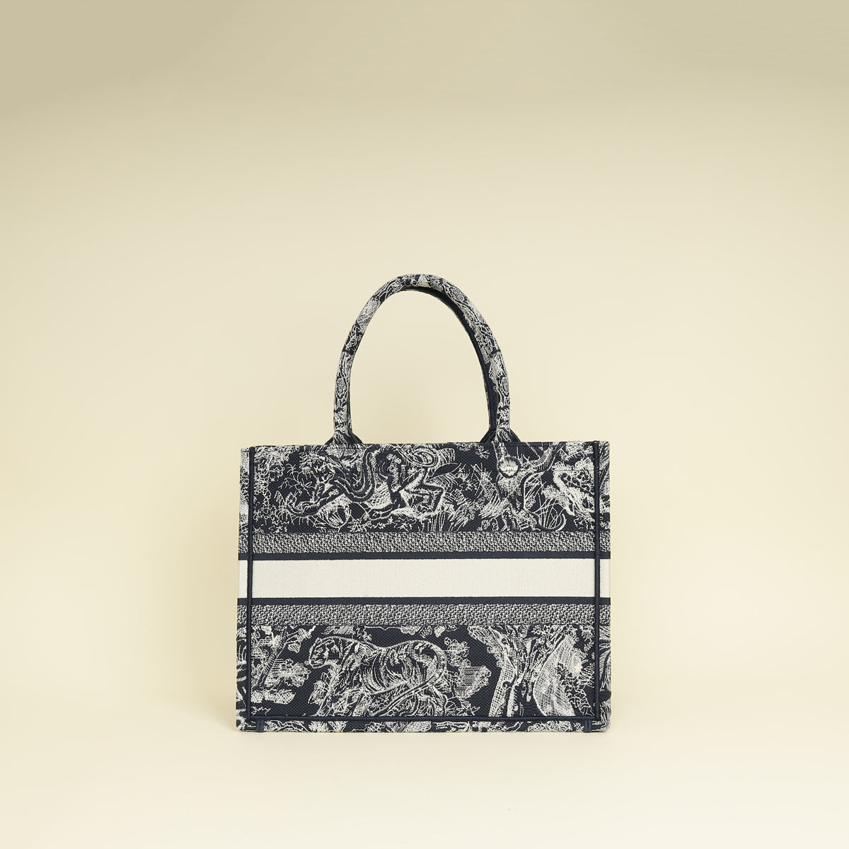 Christian Dior Bicolor Toile De Jouy Reverse Embroidered Book Medium Tote Bag