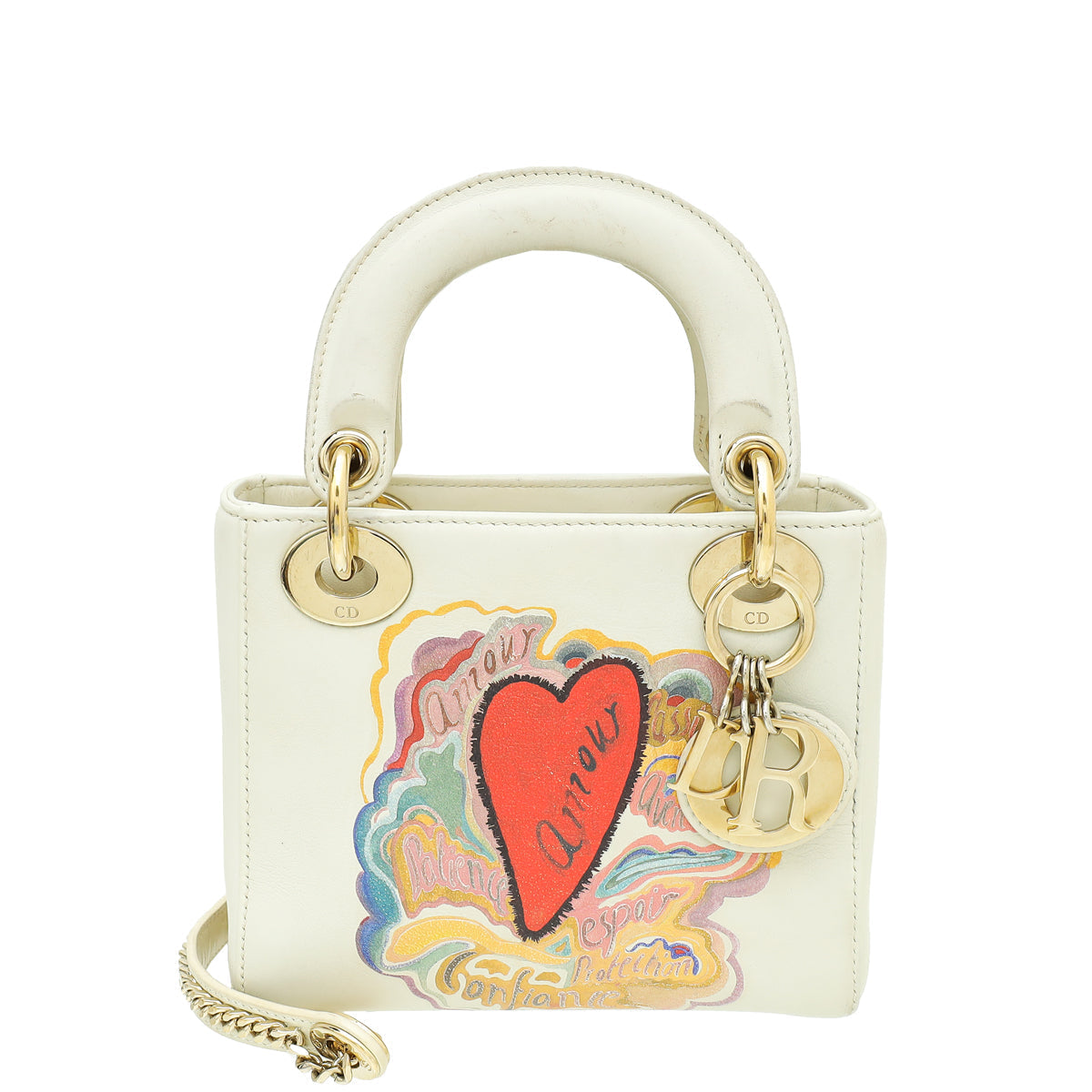 Christian Dior Off White Multicolor Ltd. Ed. Amour Print Chain Mini Lady Dior Bag