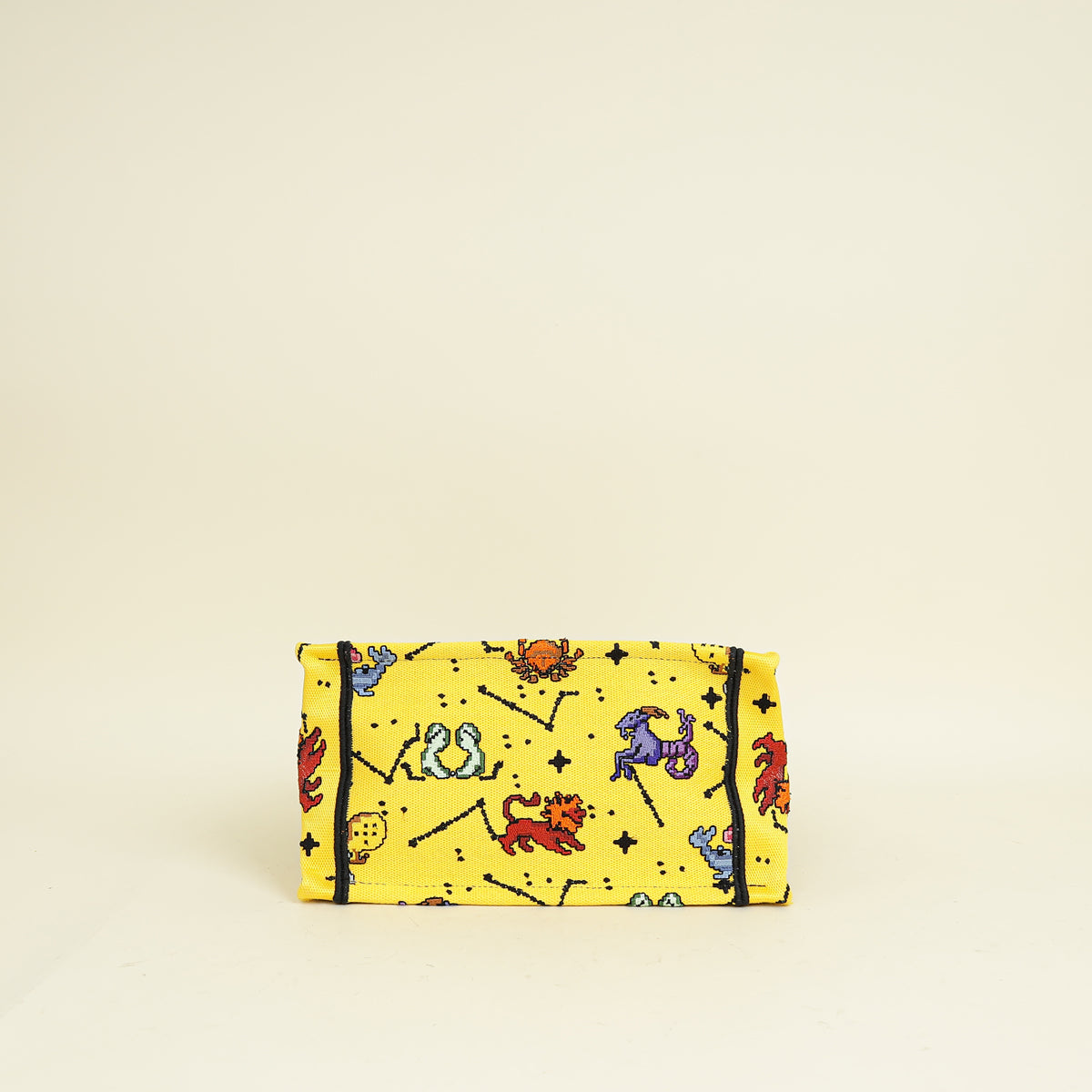 Christian Dior Yellow Multicolor Pixel Zodiac Embroidered Book Tote Small Bag