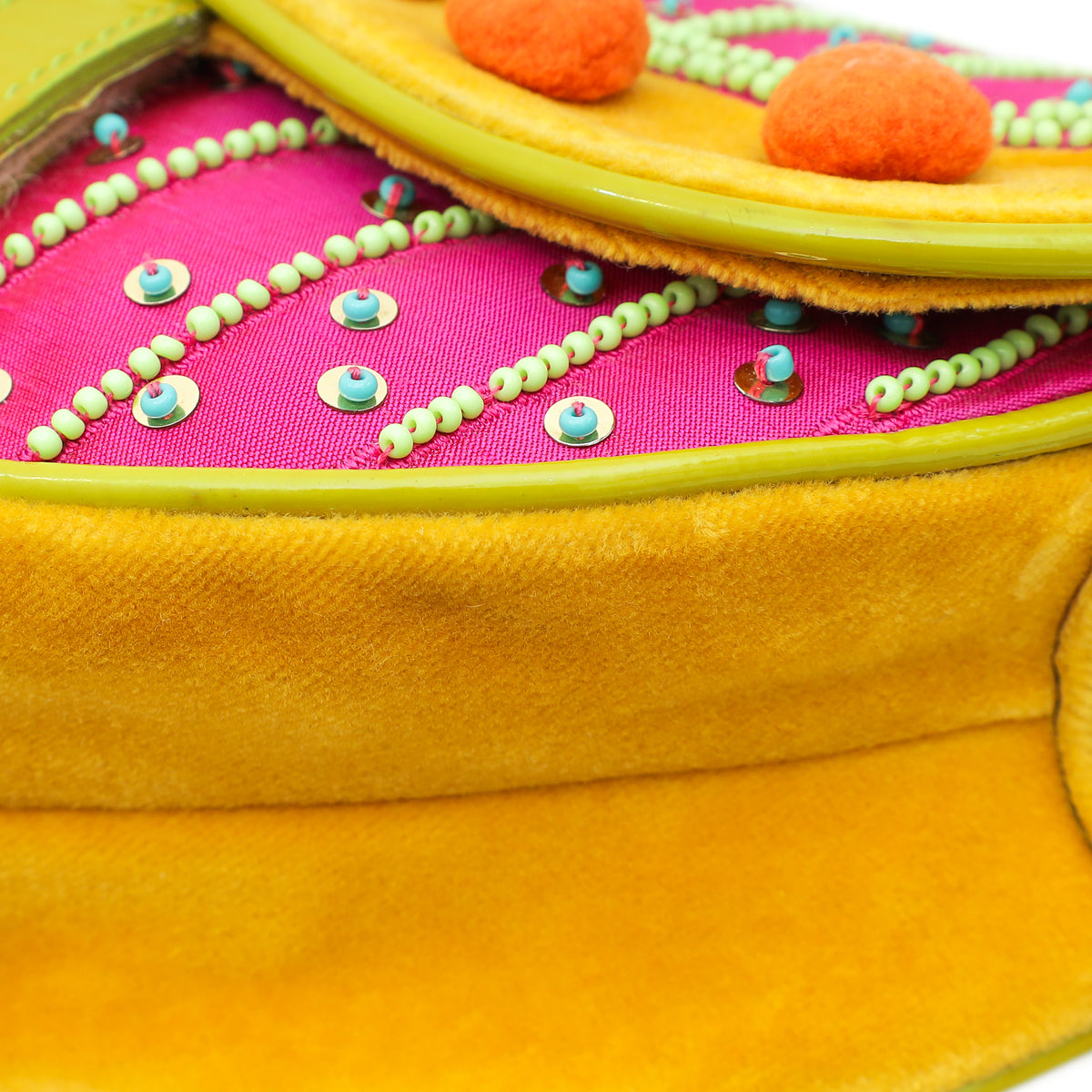 Christian Dior Multicolor L.E Pom Pom Embellished Saddle Medium Bag