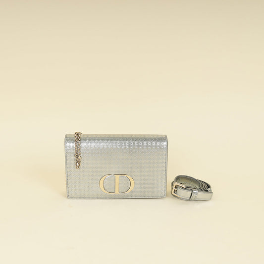 Christian Dior Silver 30 Montaigne Microcannge 2 Way Chain Pouch