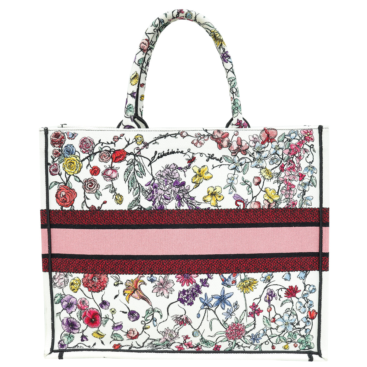 Christian Dior White Multicolor Florilegio Embroidered Book Tote Large Bag