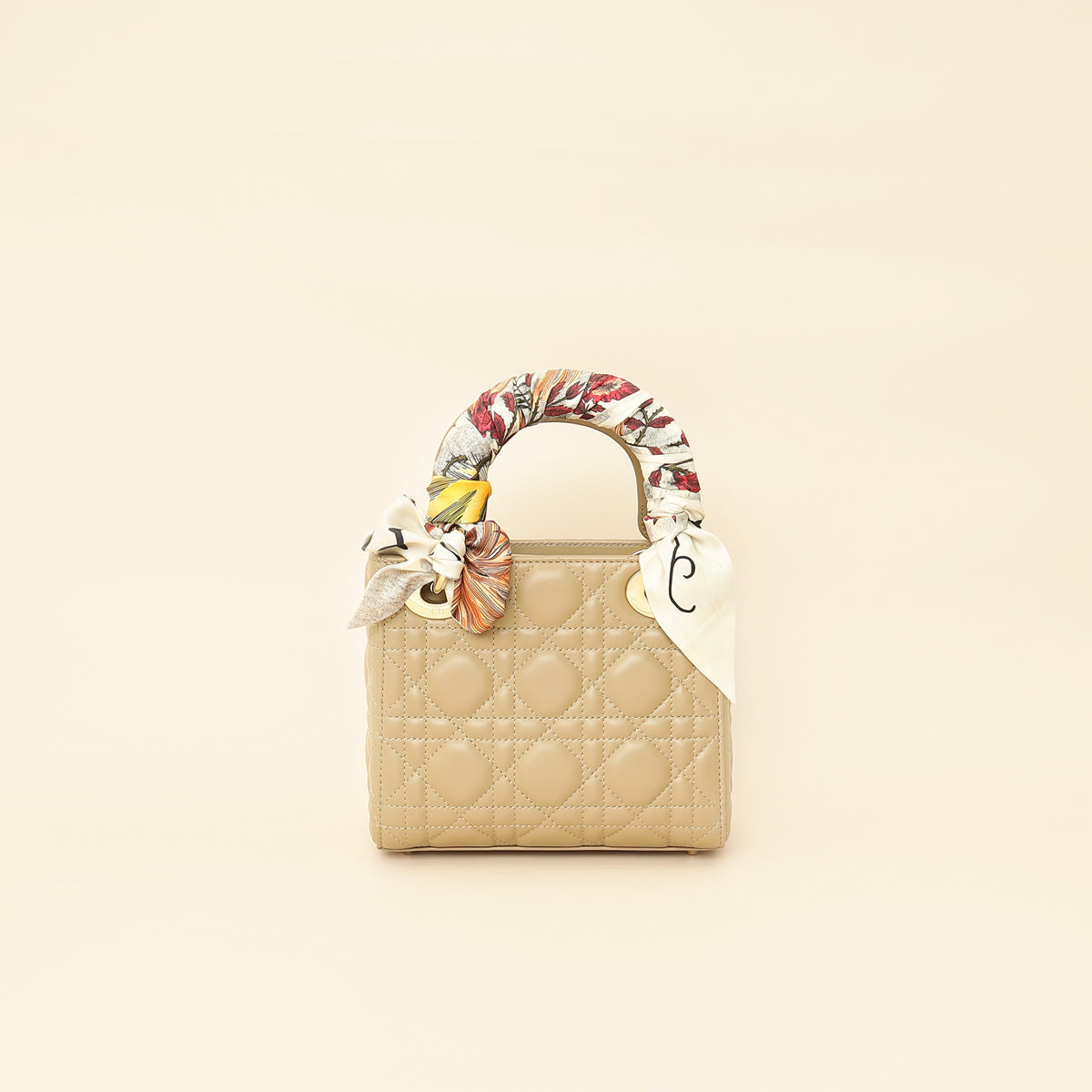 Christian Dior Dark Beige Mini Chain Lady Dior Bag w/ Twilly