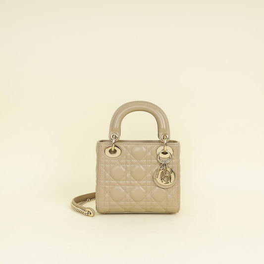 Christian Dior Beige Lady dior Mini Chain Bag