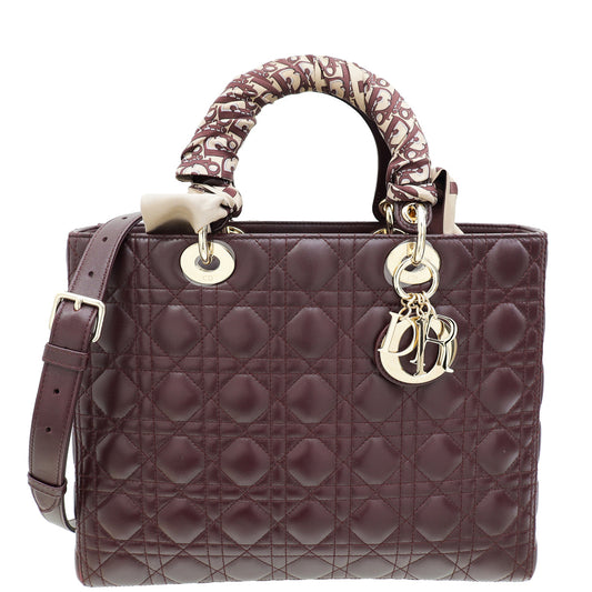 Christian Dior Burgundy Lady Dior Large Bag W/ Twilly