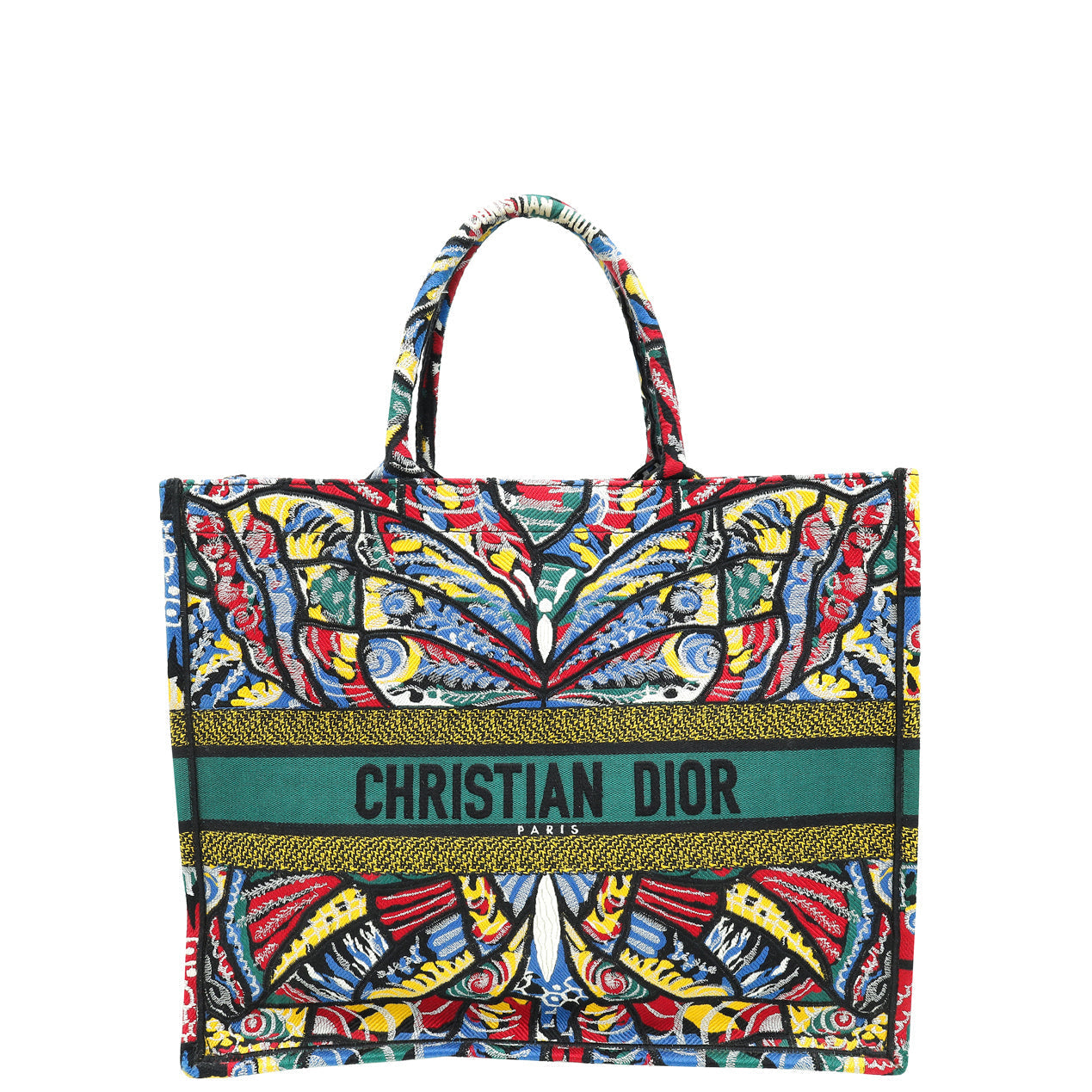 Christian Dior Multicolor Book Tote Butterfly Embroidered Large Bag