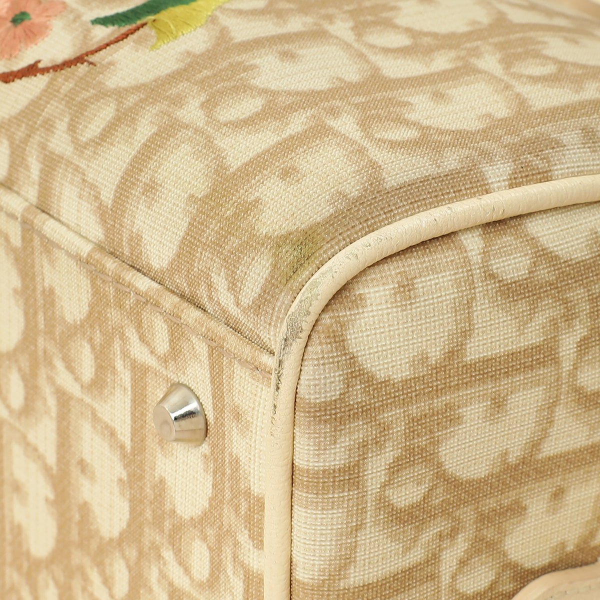 Christian Dior Beige Oblique Floral Boston Bag