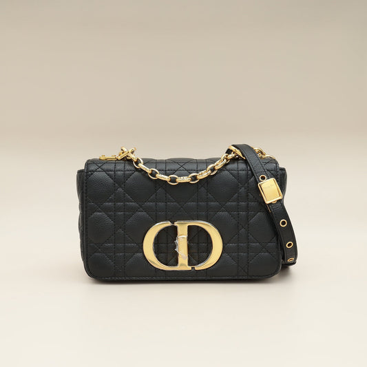 Christian Dior Black Caro Cannage Small Flap Shoulder Bag