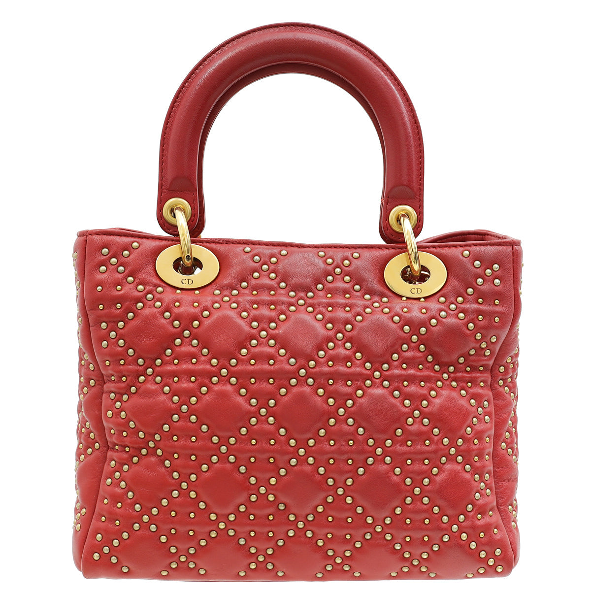 Christian Dior Red Lady Dior Studded Supple Medium Bag