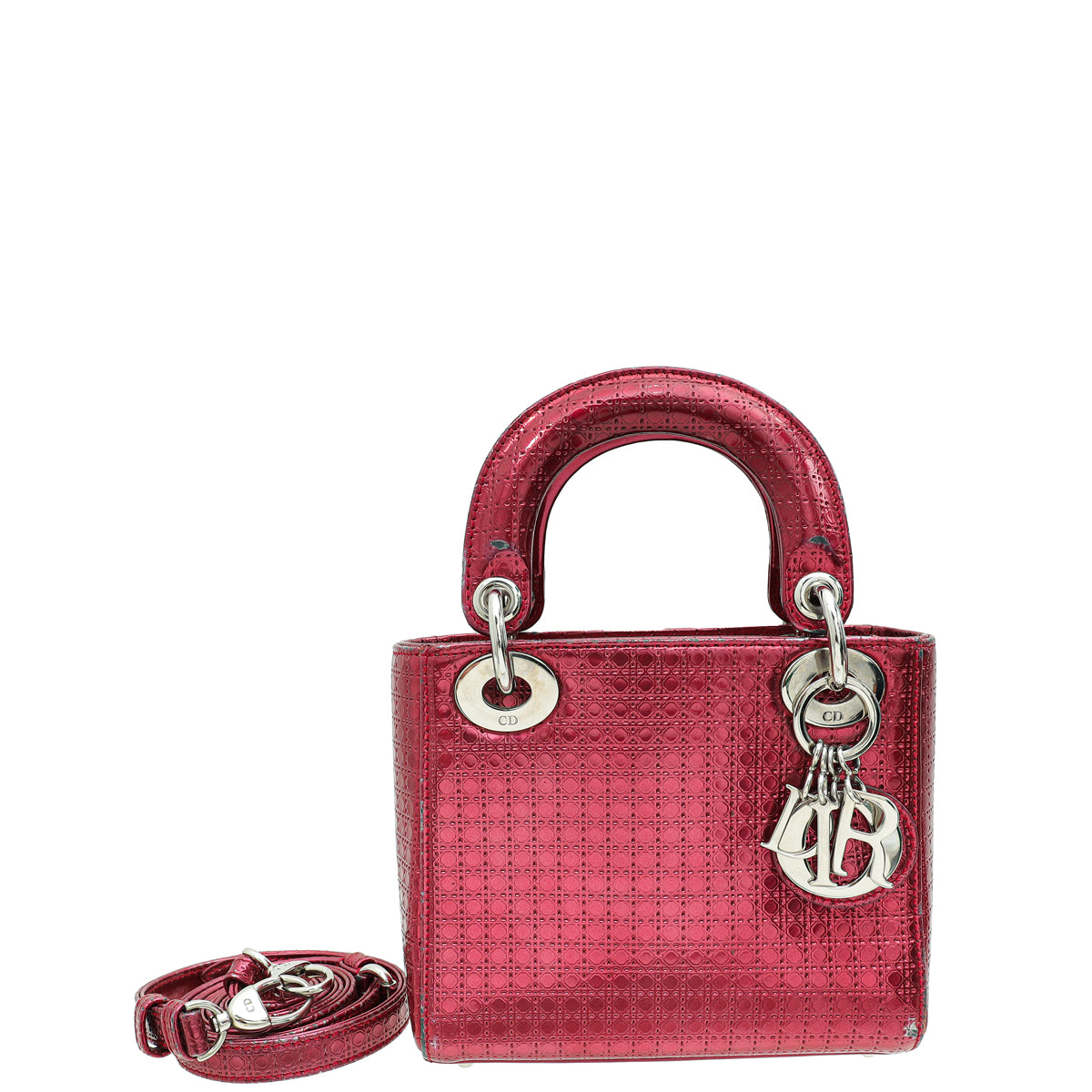 Christian Dior Metallic Fuchsia Lady Dior Microcannage Mini Strap Bag