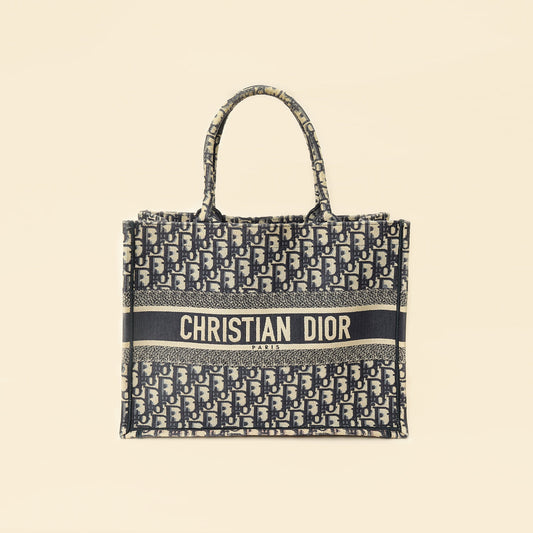 Christian Dior Navy Blue Oblique Book Tote Medium Bag