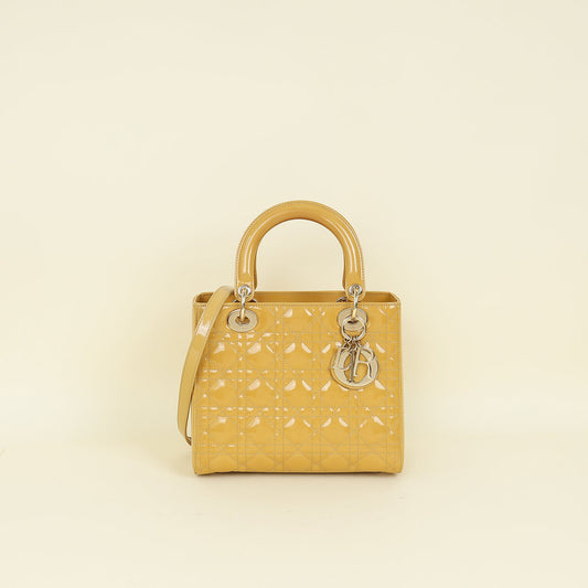 Christian Dior Yellow Lady Dior Medium Bag