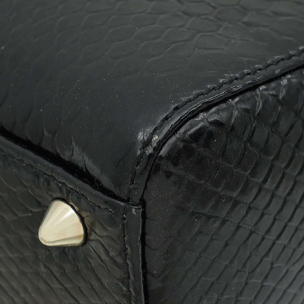 Christian Dior Black Shiny Snakeskin Lady Dior Small Bag