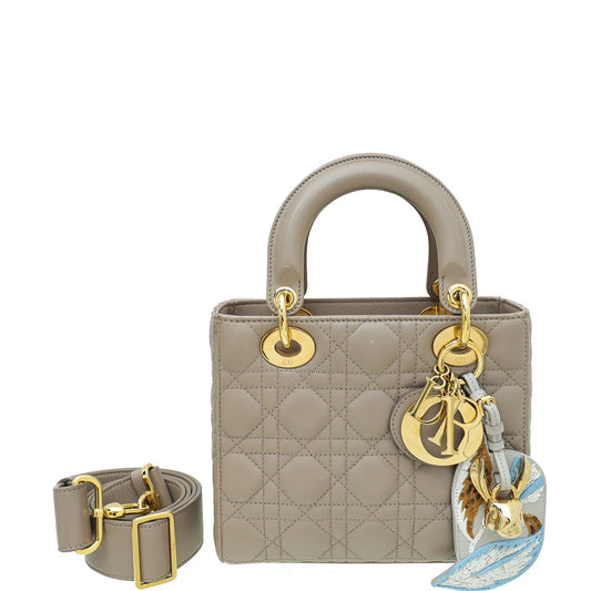 Christian Dior Beige Lady Dior With Embroidered Address Tag Small Bag