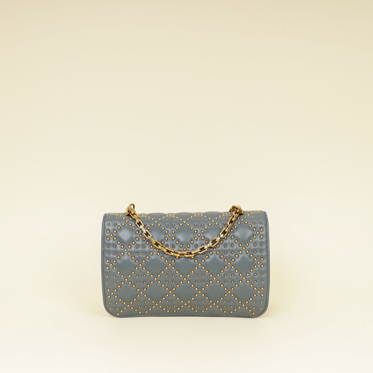 Christian Dior Bluish Grey Cannage Studded DiorAddict Flap Bag