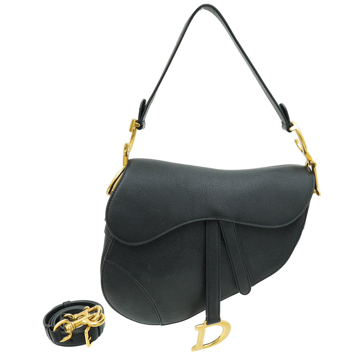 Christian Dior Black Saddle Medium Bag W/ Strap