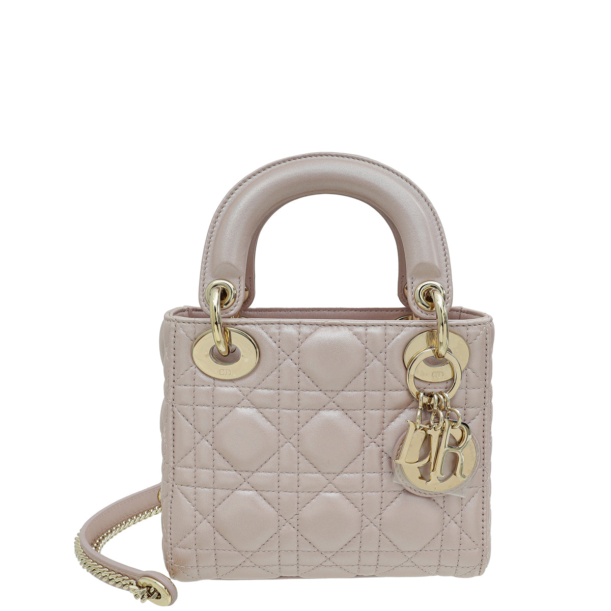 Christian Dior Metallic Pearly Pink Cannage Mini Chain Lady Dior Bag