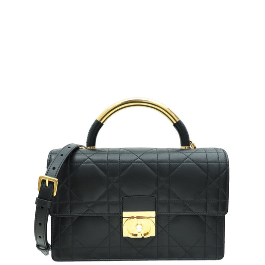 Christian Dior Black Ange Macrocannage Medium Top Handle Bag