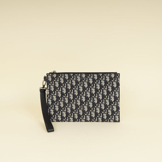 Christian Dior Navy Blue Oblique A5 Zipped Pouch