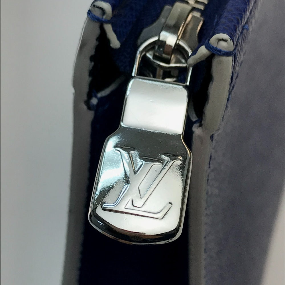 LOUIS VUITTON business bag M30399 Taiga Leather blue Taiga Pochette Voyage MM mens