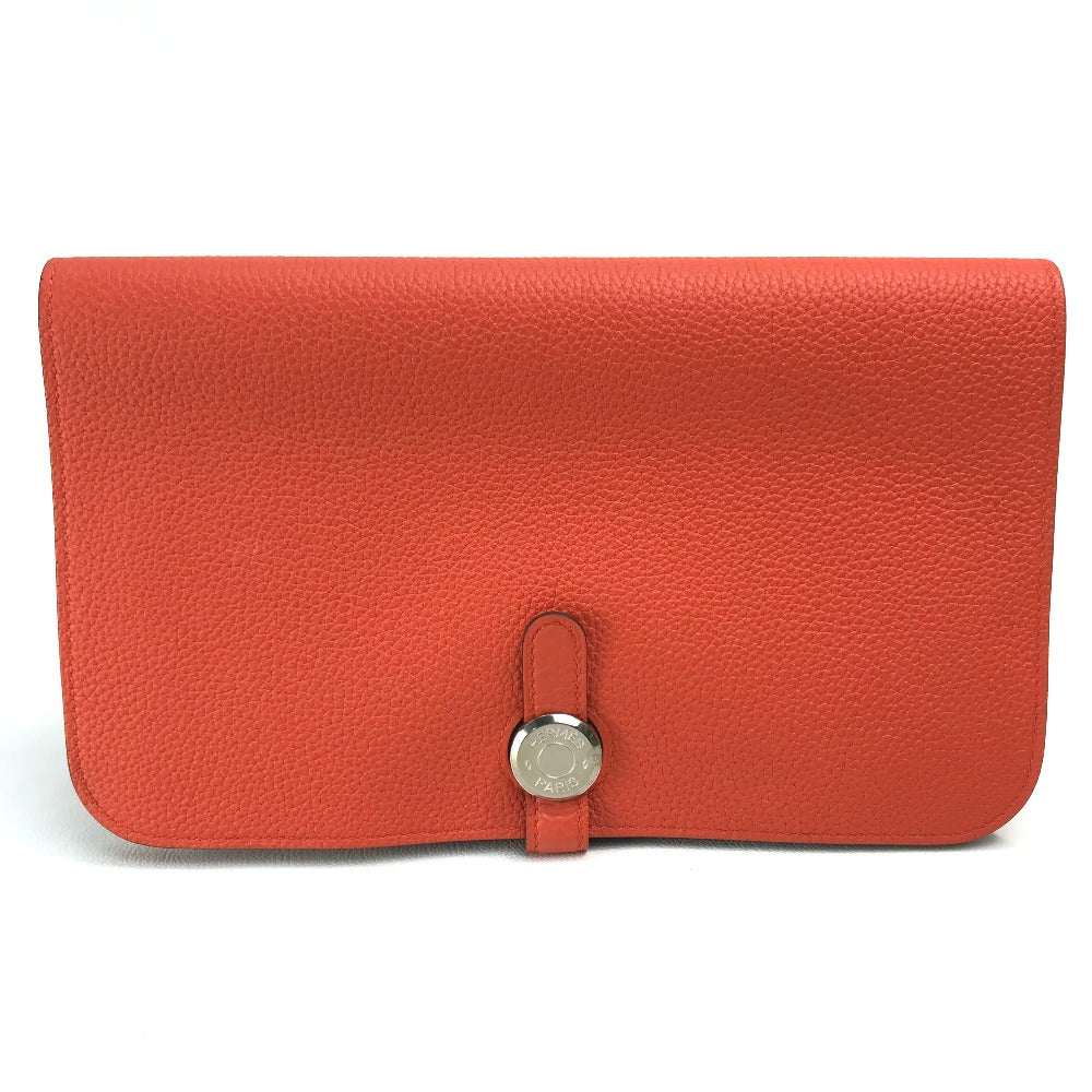 HERMES Long Wallet Purse Togo Orange red Dogon GM Dogon Duo