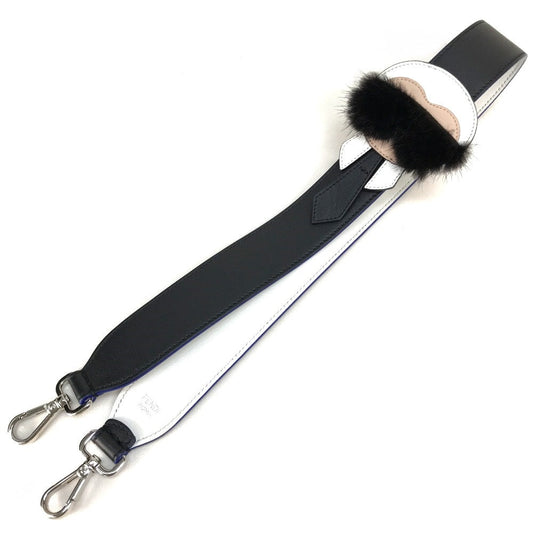 FENDI Shoulder strap 8AV0775R7F0X93 leather Black x white x blue With fur Strap Yukarito Women