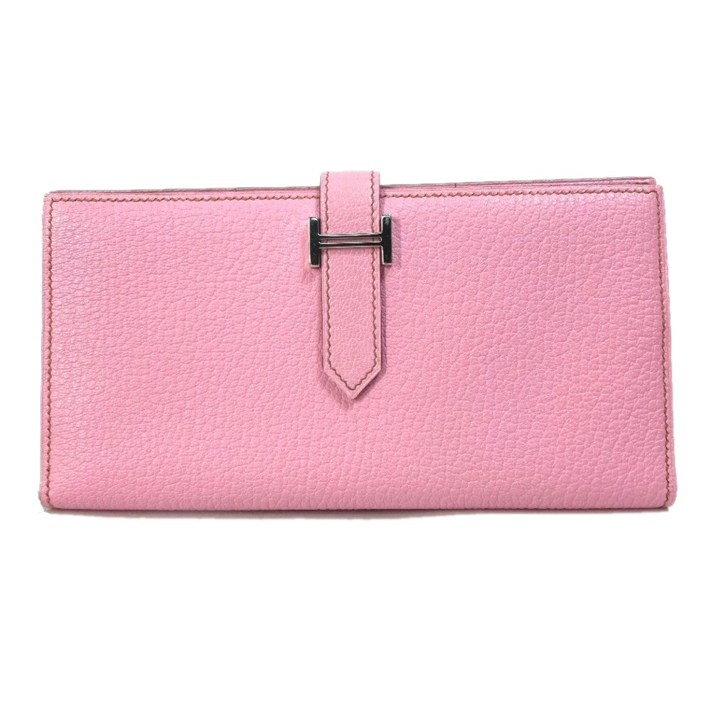 HERMES Long Wallet Purse Shave pink Long Wallet HMetal Bane Souffle