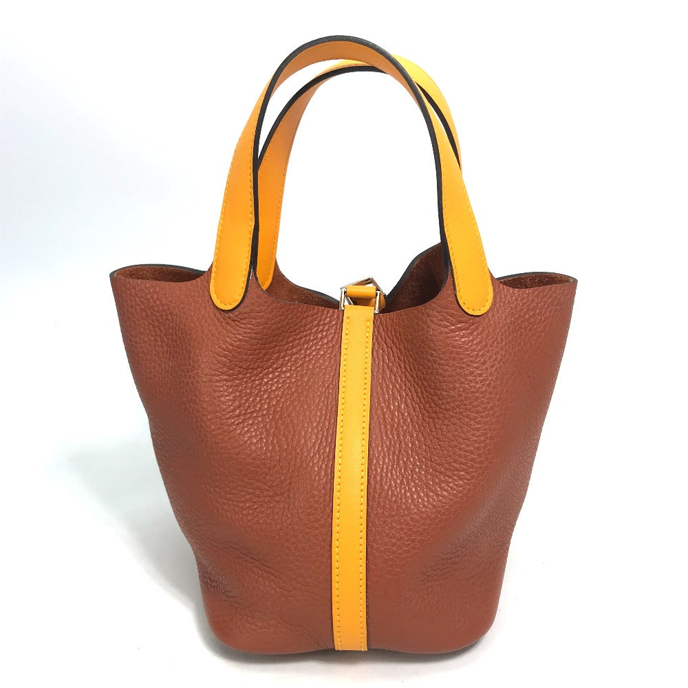 HERMES Handbag Togo, Vaux Swift Brown x Orange type By color Picotan Lock PM 18 Women