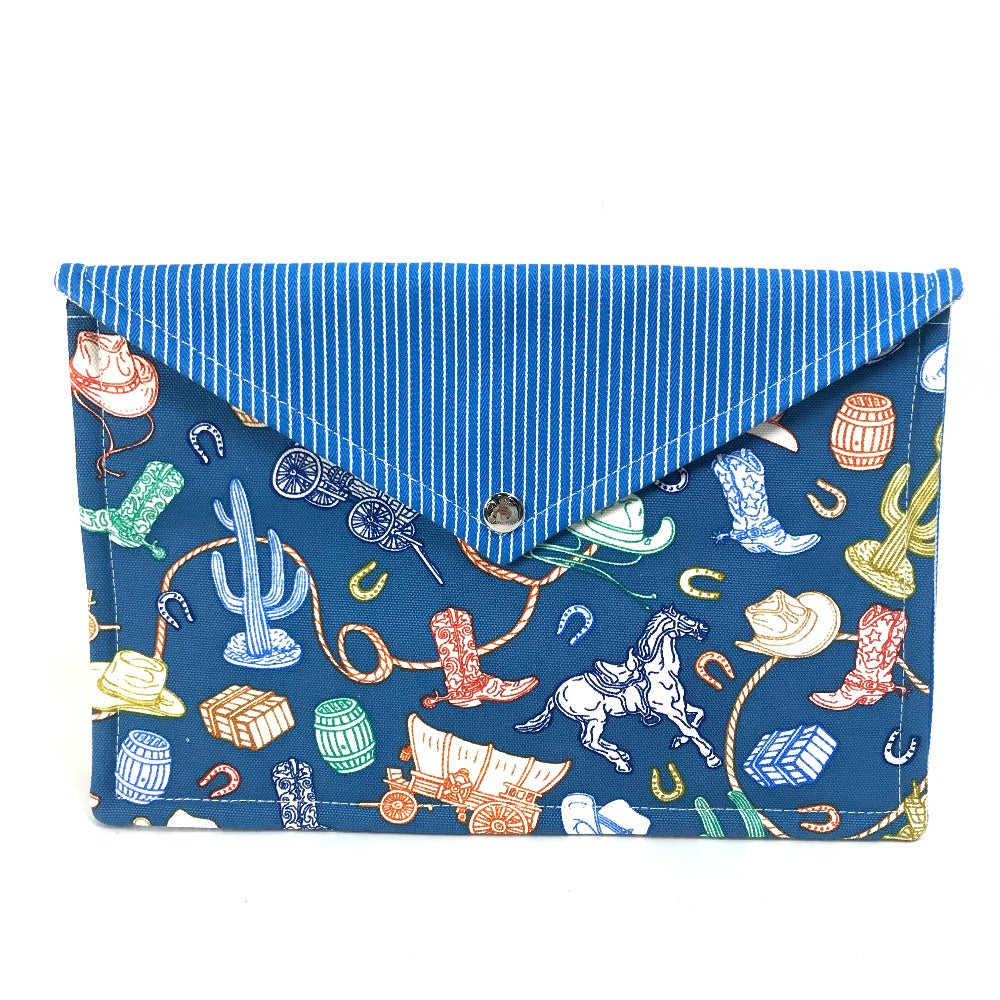 HERMES Pouch cotton blue flat Western Company GM Women