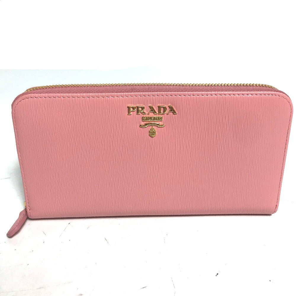 PRADA Long Wallet Purse leather pink logo Long wallet Women