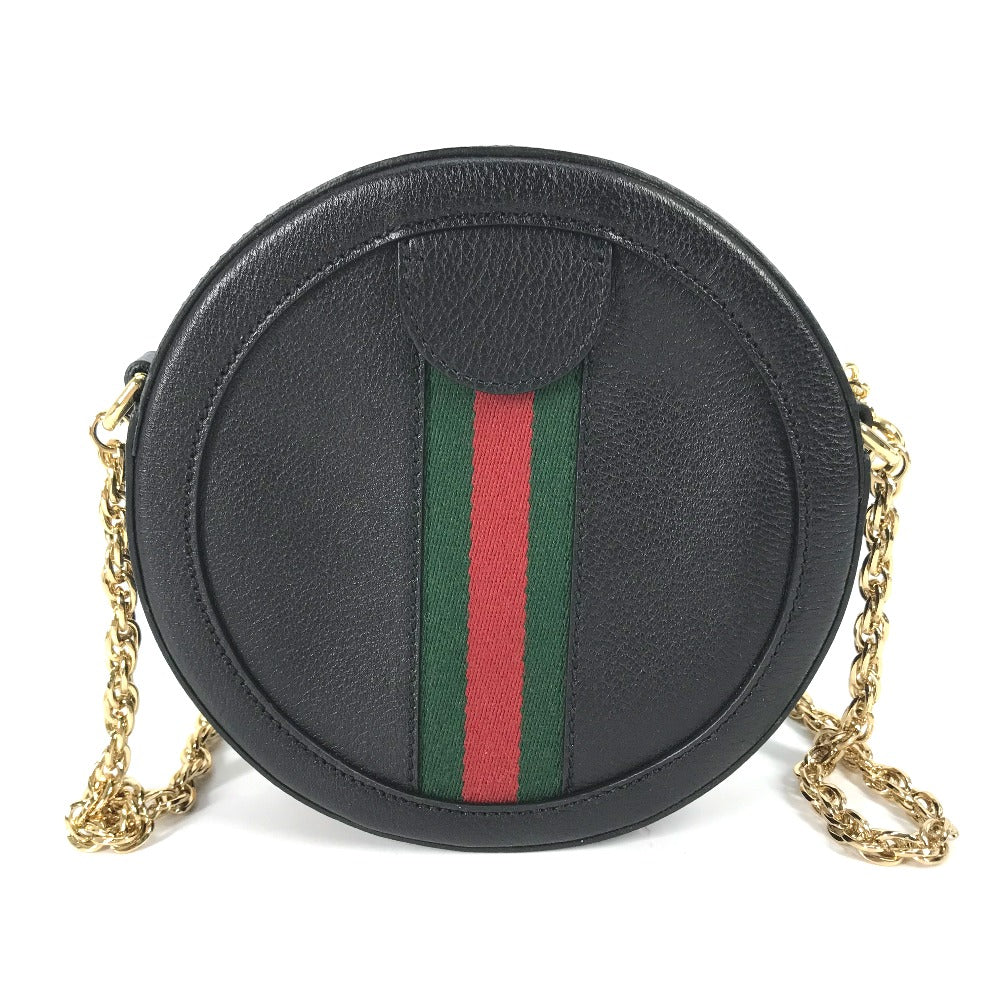 GUCCI Shoulder Bag 550618 leather black Shelly line GG Ophidia mini round Women