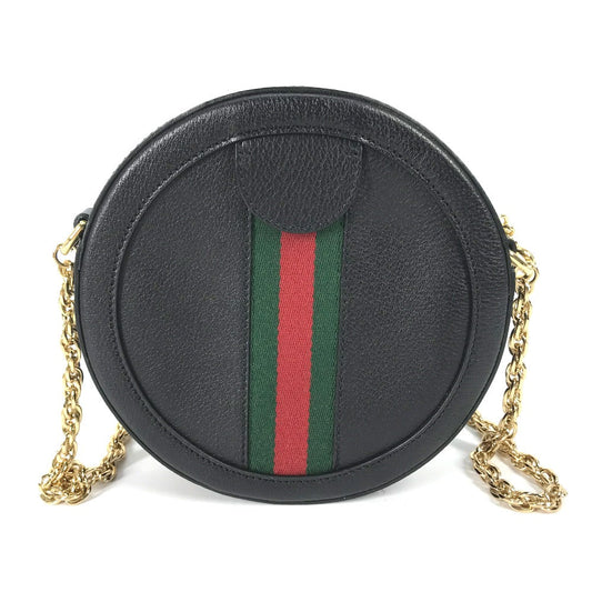 GUCCI Shoulder Bag 550618 leather black Shelly line GG Ophidia mini round Women