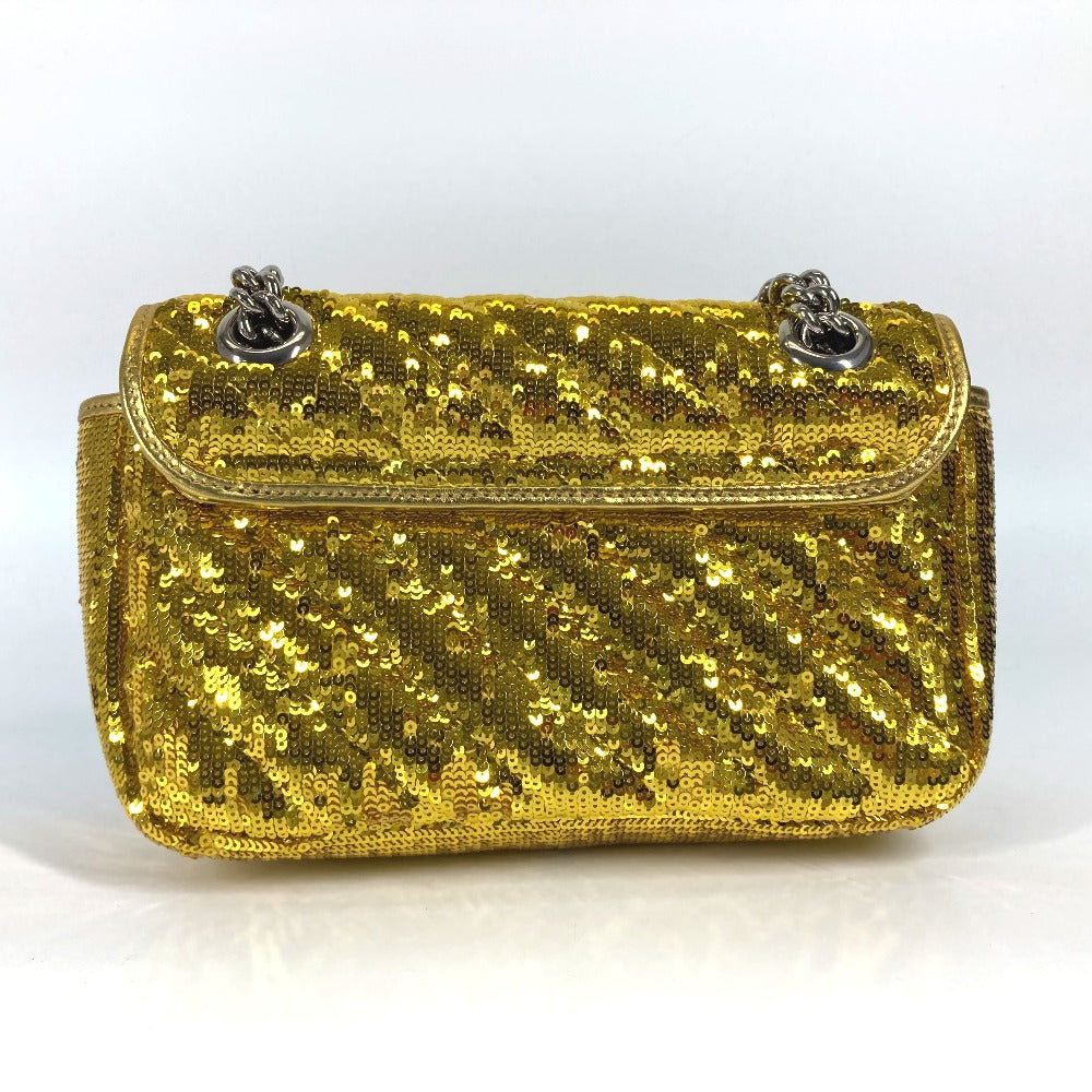 GUCCI Shoulder Bag 446744 Sequin / Leather Yellow Gold GG Marmont Sequin Women