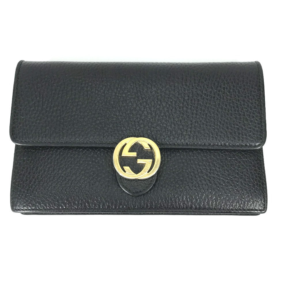 GUCCI Shoulder Bag 510314 leather black Interlocking G Chain wallet Women