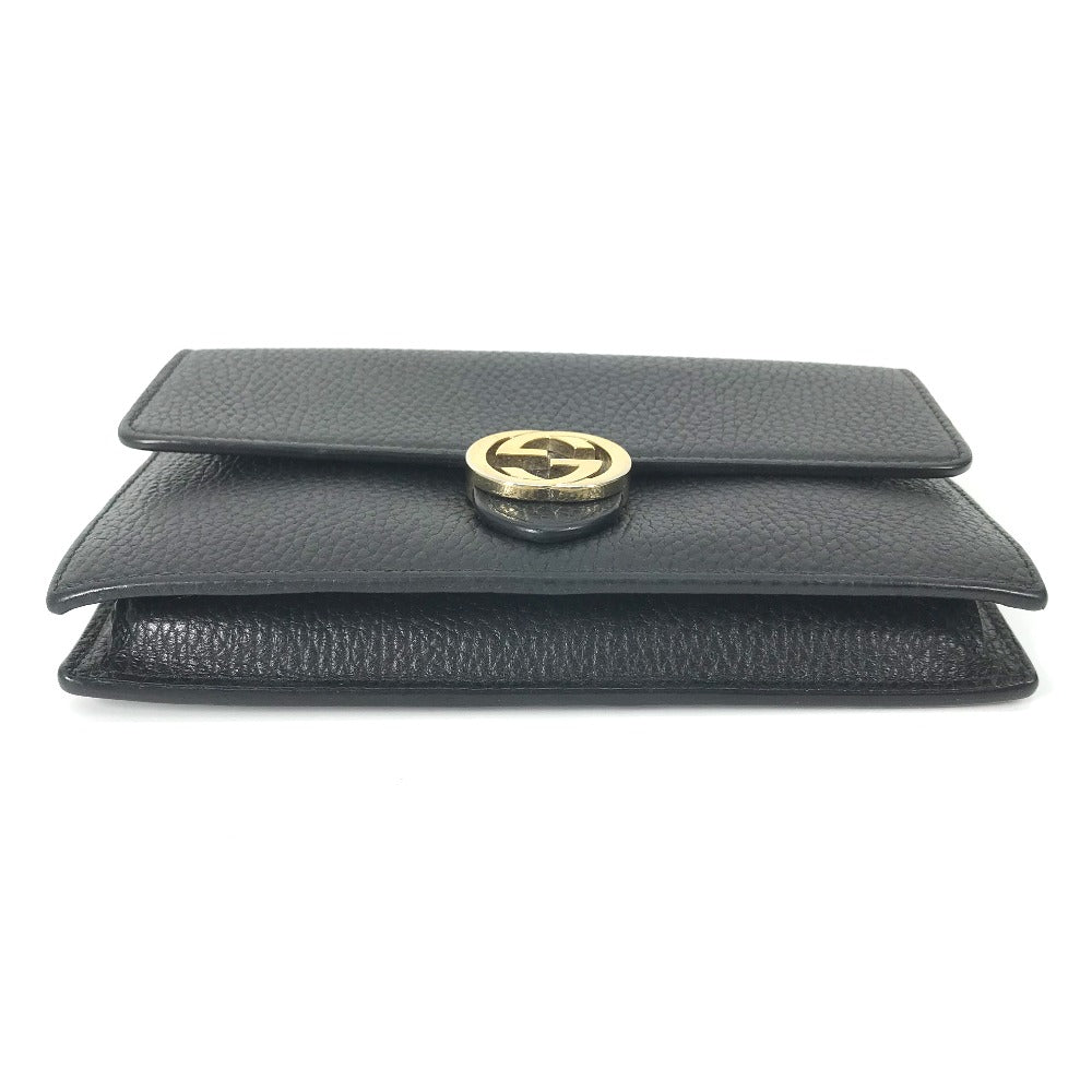 GUCCI Shoulder Bag 510314 leather black Interlocking G Chain wallet Women